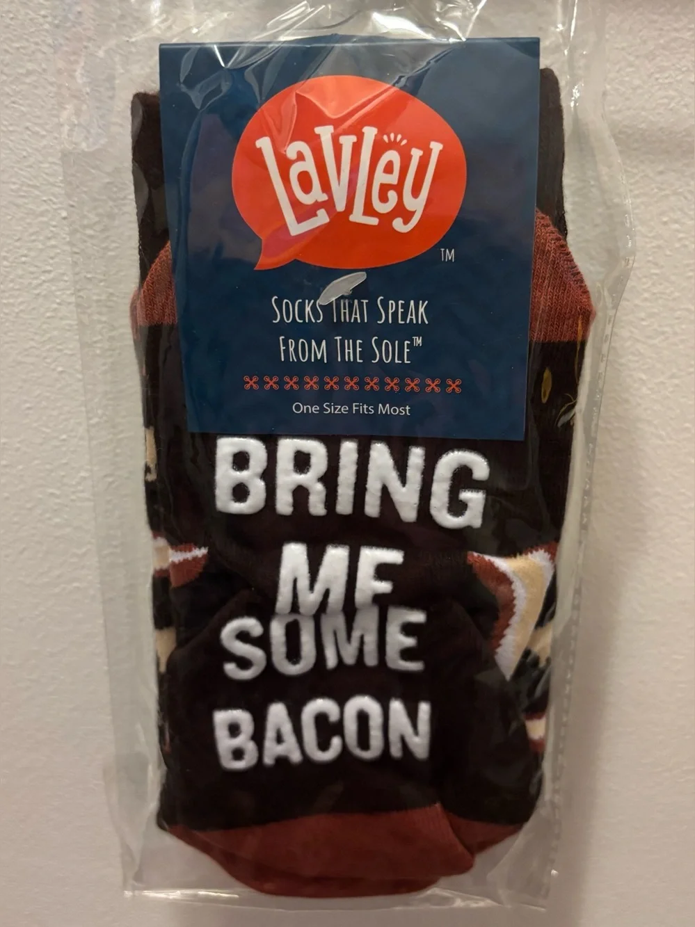 Lackey Novelty Bacon Graphic Crew Socks - Brown/Rust, One Size Fits Most
